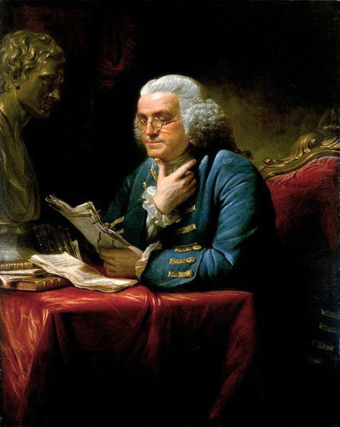 Benjamin Franklin at desk 1867